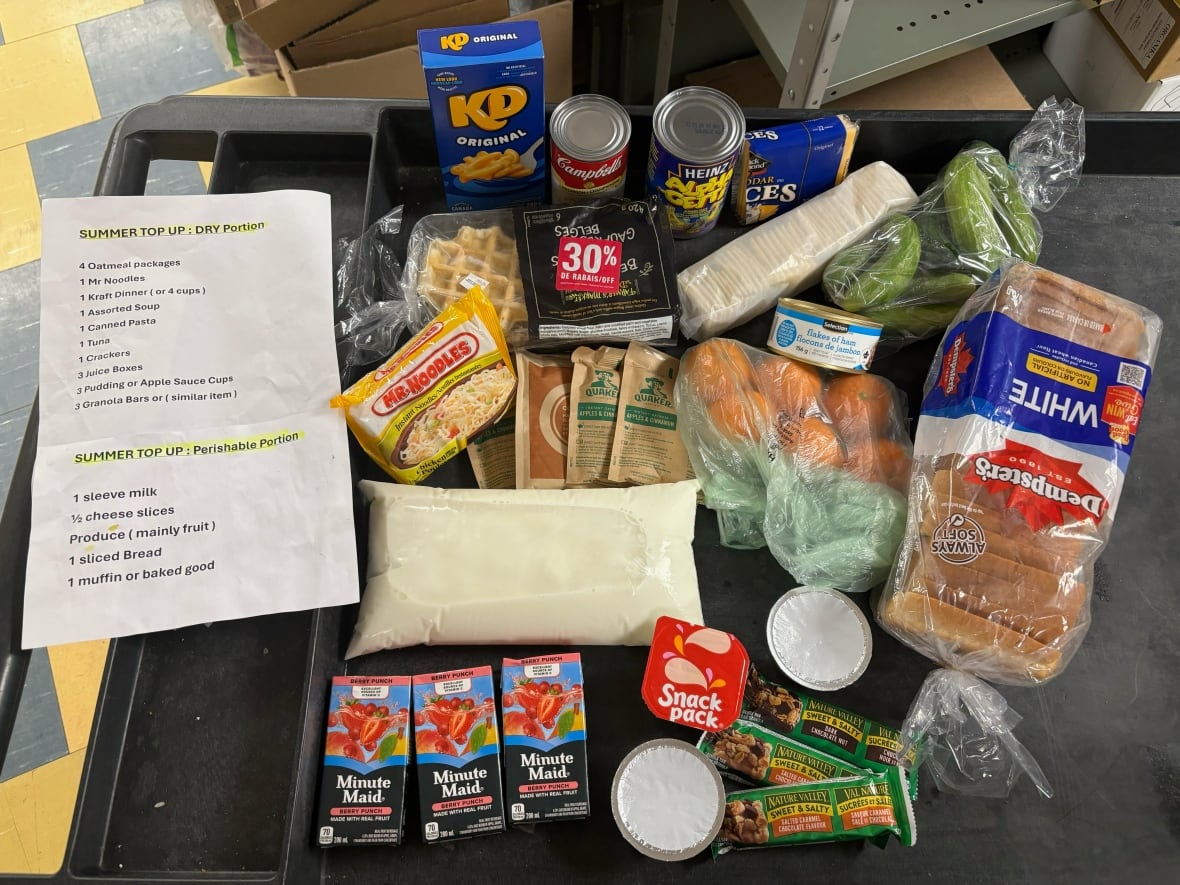 Food displayed on table.