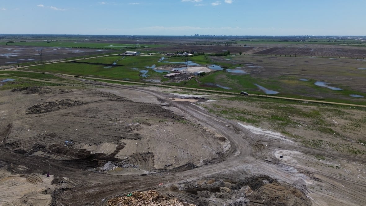 An aerial view of a landfill.