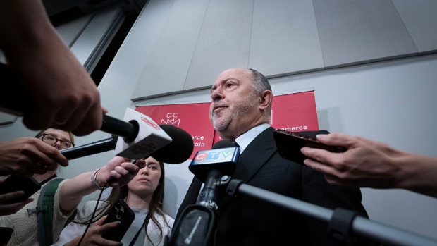Quebec health minister and doctors' federation reach agreement on GAP medical service; Conférence du ministre de la Santé du Québec, Christian Dubé\. Devant la Chambre de commerce de Montréal Métropolitain Photo prise au Palais de Congrès à Montréal, Québec\. Sur la photo: \(Gauche à droite\) Christian Dubé 2024/06/13 Le 13 Juin 2024