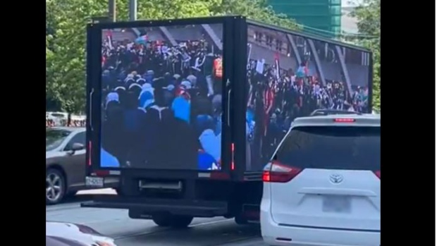 Truck with anti-Muslim messaging registered to Rebel News Network; mobile advertising truck 2