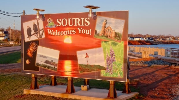 Sign that says Souris Welcomes You. Sign that says Souris Welcomes You.