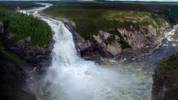 Hydro to release water at Churchill Falls as forest fire threatens Labrador town; Newfoundland and Labrador Hydro began releasing water from the upper Churchill reservoir at the Jacopie Spillway on Monday\. This image was taken in 2021, when water was released\.