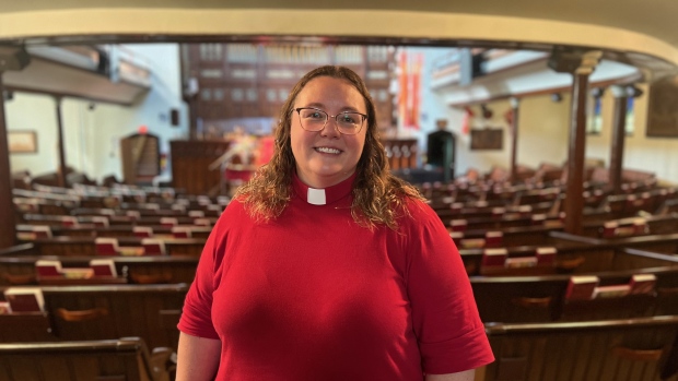 Sale of historic church marks 'new life' for Fredericton congregation; Reverend Michelle Armstrong is pictured in St Paul's United Church\. The historic building was sold to a developer as the congregation was unable to afford repairs\. 