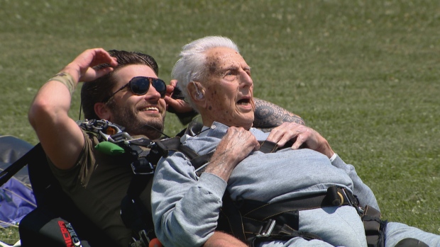 100-year-old veteran parachutes out of a plane, raising over $100K for SickKids hospital; 100-year-old Ed Marshall successfully completed a charity skydive jump on July 12\.