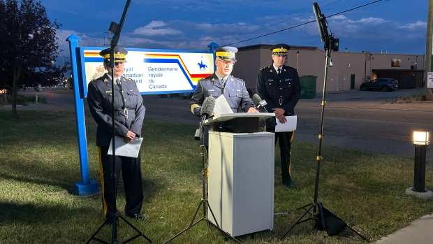 RCMP identify 2 men accused in fatal shooting of Good Samaritan east of Calgary; Staff Sgt\. Mark Wielgocz gave updates about the investigation at a press conference on Monday evening in Strathmore, Alta\.