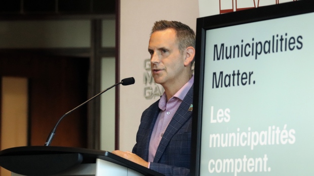 Municipalities lay out priorities ahead of provincial election; Andrew Black, president of the Union of Municipalities of New Brunswick, speaks at a news conference at Moncton city hall on Aug\. 13, 2024\.