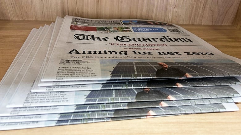 Stack of newspapers.