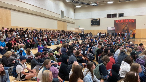 Whitehorse's F.H. Collins high school is over-capacity, 8 years after it was rebuilt; Students gathered in the gymnasium, first week of school at F\.H\. Collins\.