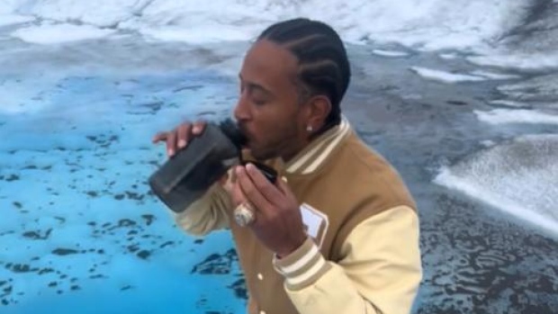 Ludacris's gulp of untreated Alaska glacier melt was totally fine, scientist says; A still image from a social media video posted by rapper-turned-actor Chris 'Ludacris' Bridges in August 2024\. The video sparked concern from some social media followers when he knelt on an Alaska glacier, dipped an empty water bottle into a blue, pristine pool of water and drank it\.