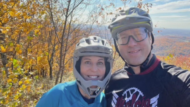 After partner's death, Quebec woman fulfills promise to put defibrillators in remote park; Éric Brunelle, right, died after suffering a heart attack at Parc des Sommets in Bromont, Que\. His partner, Chantal Bédard, left, promised to have automated external defibrillators installed around the park\. 