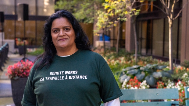 CRTC criticized for offering assigned office space as fundraiser prize; Public Service Alliance of Canada \(PSAC\) National President Sharon DeSousa at a rally in Ottawa on Sept\. 9, 2024, the day federal public servants had to start reporting to the office at least three days a week\.