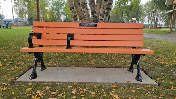 This bench is meant to commemorate Indigenous reconciliation. Critics call it hostile architecture; The Town of Happy Valley-Goose Bay installed this bench to commemorate National Truth and Reconciliation Day\. Critics have called the bench hostile architecture and an ironic gesture\.