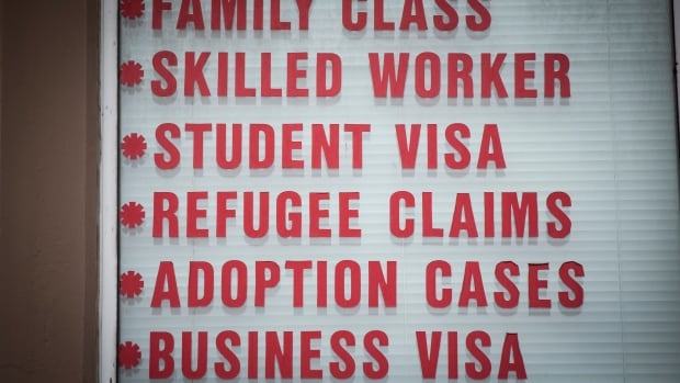 A sign promoting student visas is pictured in Surrey, British Columbia on Monday, January 29, 2024. 