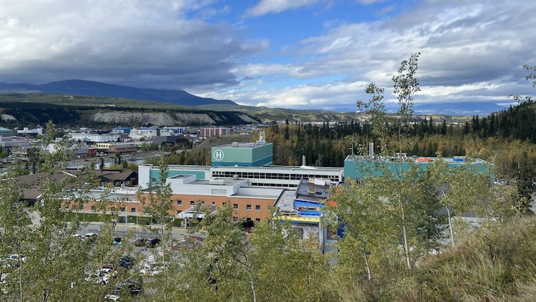 Looking down on a hospital in a small city.