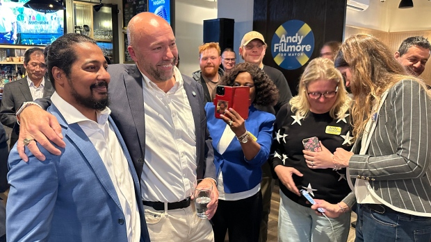 Andy Fillmore elected Halifax's next mayor; Andy Fillmore, centre, is shown with supporters on Saturday, Oct\. 19, 2024, following his victory in the Halifax mayoral election\.