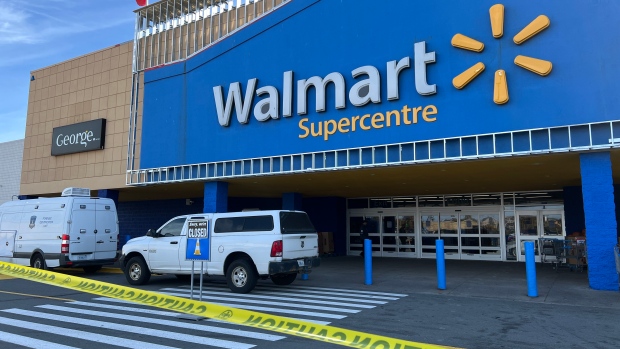 Victim of Walmart workplace death was 19, Halifax police say; Police vehicles are seen outside of the Mumford Road Walmart in Halifax on Monday Oct\. 21, 2024\.