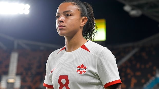Marie-Yasmine Alidou of Canada walks on the pitch before a CONCACAF Gold Cup match against El Salvador at Shell Energy Stadium on Feb. 22, 2024 in Houston, Texas.