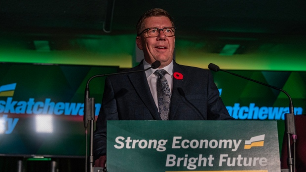 Sask. NDP wins all but 1 seat in Regina and Saskatoon after final votes counted; Re-elected Saskatchewan Premier Scott Moe speaks to media, following his party winning a majority government in the provincial election, in Shellbrook, Sask\. on Tuesday, October 29, 2024\. THE CANADIAN PRESS/Liam Richards