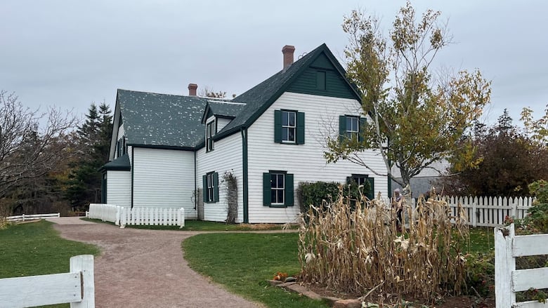 Green Gables house on a grey day in the fall.
