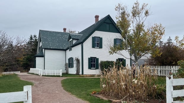 Green Gables house on a grey day in the fall.