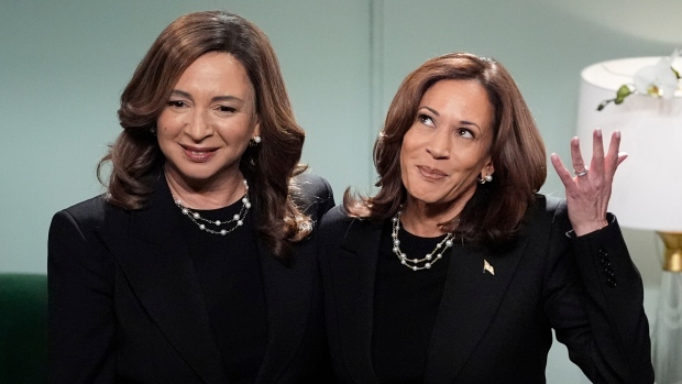 Kamala Harris makes surprise appearance on SNL as U.S. election looms; Democratic presidential nominee Vice-President Kamala Harris appears on NBC's Saturday Night Live with Maya Rudolph after she made an unannounced trip to New York with just three days to go before the election\. 