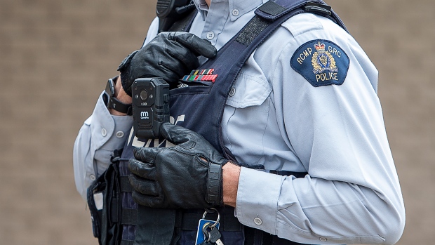 Body cameras now active at 2 N.L. detachments. The rest will have them by summer; An RCMP officer wears a body camera at the detachment in Bible Hill, N\.S\., on Sunday, April 18, 2021\. A Calgary criminologist says Alberta's plan to make all police services in the province use body cameras could come with prohibitive costs and take a long time to put in place\.