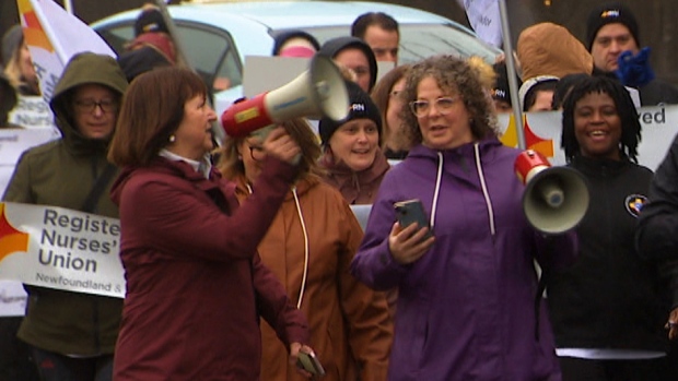 Nurses pushed to their limits with no solutions in sight, union says; Members of the Registered Nurses' Union of Newfoundland and Labrador rallied in solidarity in St\. John's on Wednesday\.