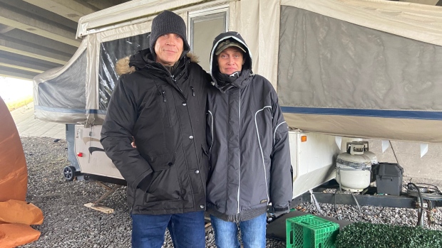 This N.B. couple became homeless a year ago. Now, they're opening up about the harrowing experience; Kevin Desylva and Reah Palmer have been living in a camper under the Crown Street at Haymarket Square for the last two months\. The move followed sleeping at an out-of-the-cold shelter and tent living\. 