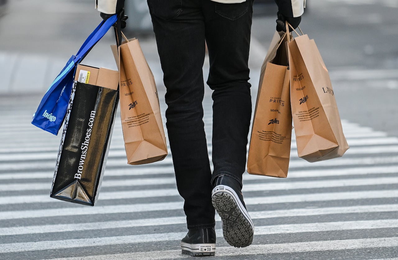 person walking with shopping bags