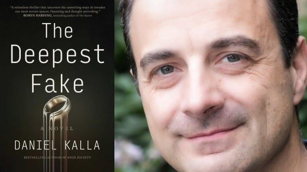 A composite image of a black book cover with a melting wedding ring in the middle and on the right is a headshot of a man with short brown hair. 