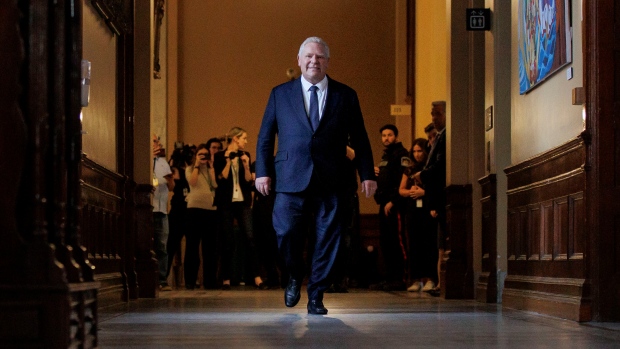 Early Ontario election official after Ford meets with lieutenant-governor; Premier Doug Ford walks towards the office of Lt\.-Gov\. Edith Dumont to ask for a dissolution of parliament, needed to trigger an election, at Queen's Park, in Toronto, on Jan\. 28, 2025\.