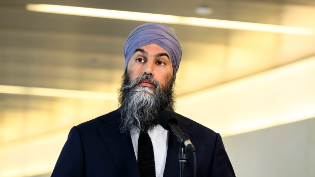 Singh suggests NDP could help Liberals pass Trump tariff relief; NDP Leader Jagmeet Singh speaks to journalists after a caucus meeting in the Parliamentary Precinct in Ottawa, on Wednesday, Jan\. 22, 2025\.
