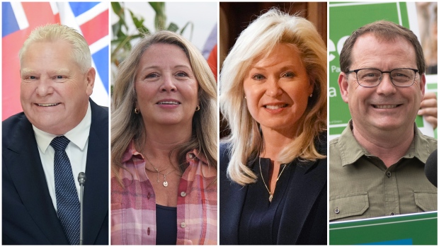 How Ontario's main parties would respond to tariffs; Photo illustration featuring PC Party of Ontario Leader Doug Ford, Ontario NDP Leader Marit Stiles, Ontario Liberal Leader Bonnie Crombie and Ontario Green Party Leader Mike Schreiner\.