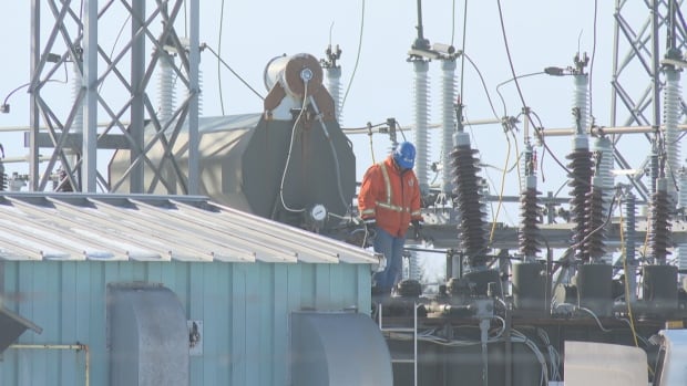 English-language schools in western P.E.I. sent students home at 9:30 a.m. due to the outage, while French-language schools in the area were also closed for the day. An electrical worker in a substation.