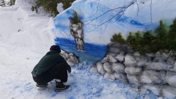 After 8-foot high snow drifts landed in her driveway in Pike Bay on the Bruce Peninsula, Bailey Moffatt took up a new artistic challenge. snow painting