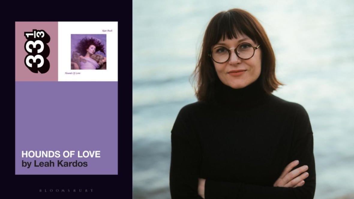 A purple, pink and white book cover. A white woman with a brown haired bob wearing a turtleneck stands at a beach.