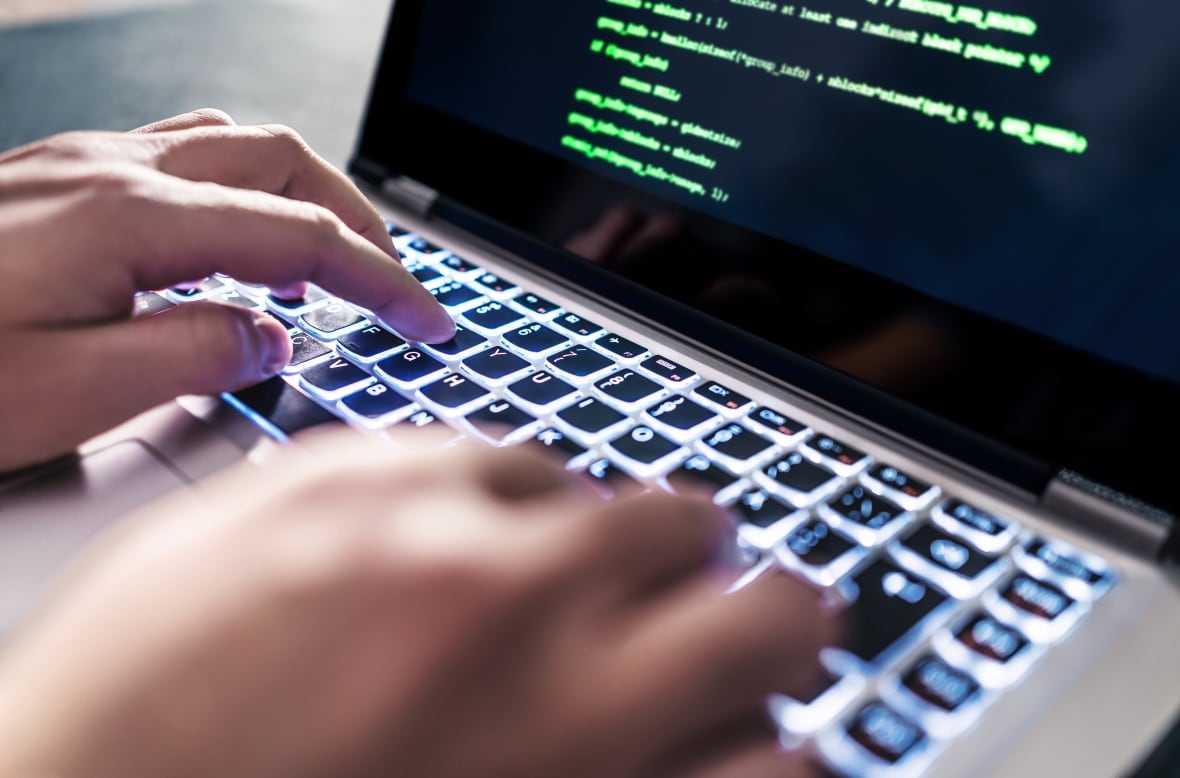 A person on a computer.