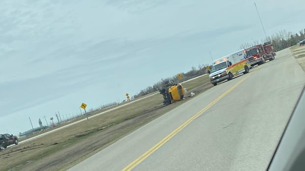 School bus rolls over on Highway 75 near Ste. Agathe