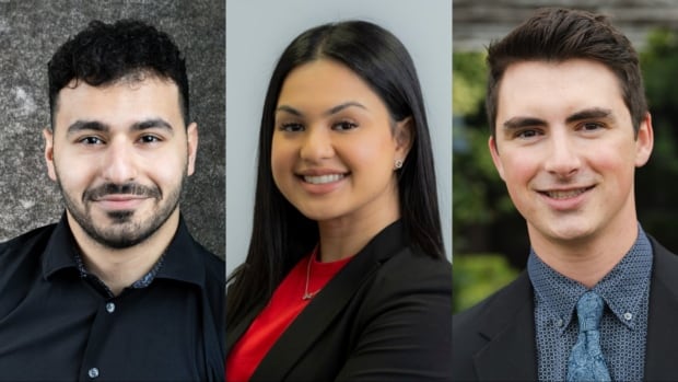 Incoming Liberal MPs Fares Al Soud from Ontario, Amandeep Sodhi from Ontario and Jake Sawatzky from B.C., will be the first represntatives in the House of Commons who were born in the 21st century. A composite photo shows three young people in business attire.