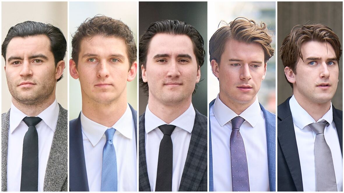 Headshots of five young men in suits and ties.