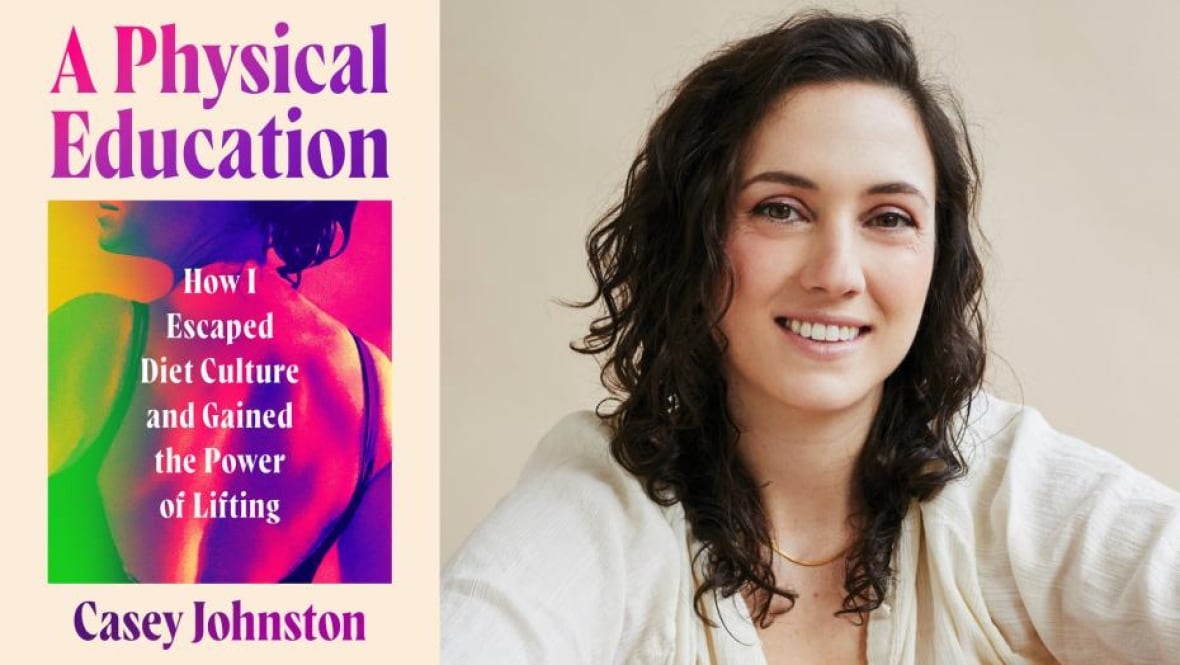 A book cover a woman's strong back with a colourful filter. A headshot of a woman with brown curly hair smiling.
