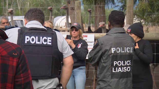 RCMP speak to protesters at B.C. ostrich farm, warn of possible arrests as bird cull looms