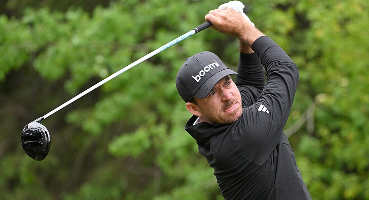 Taylor Pendrith of Richmond Hill, Ontario plays a shot during the first round of the Canadian Open golf tournament on June 5, 2025 in Caledon, Ontario.