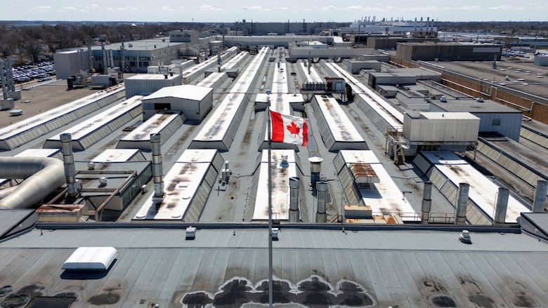 A drone view shows Stellantis's Chrysler Windsor Assembly facility in Windsor, Ontario, Canada, April 4, 2025.   