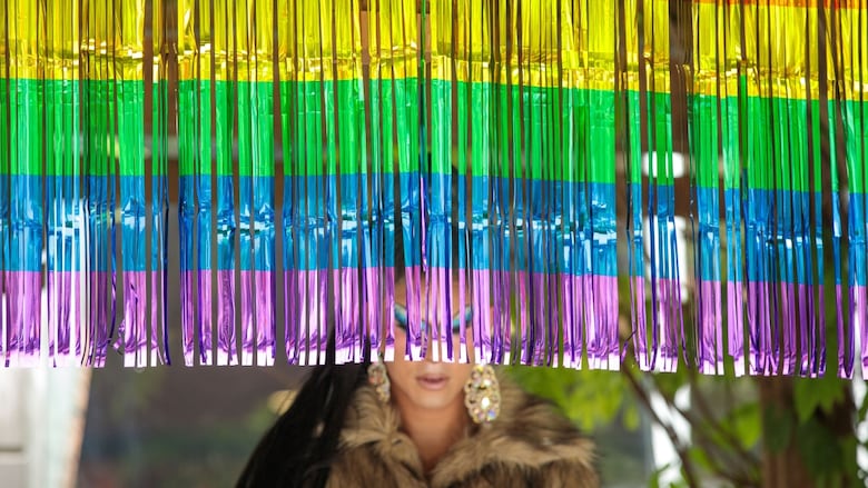 A drag queen is pictured during a pride event.
