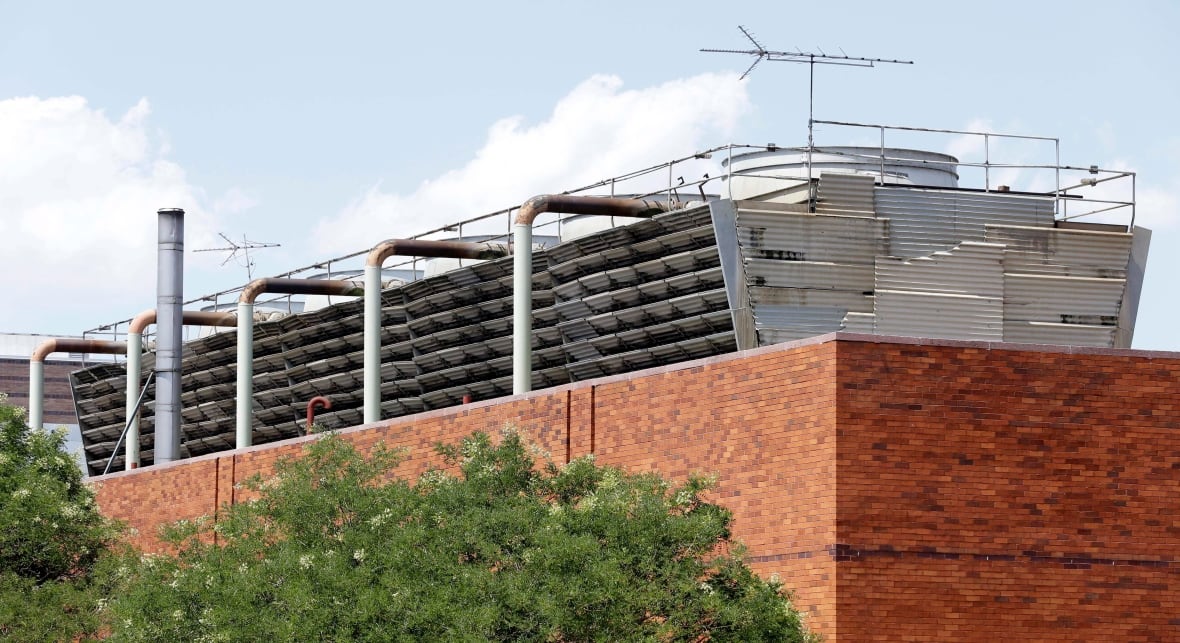 An air conditioning unit sits atop a building at Lincoln Hospital in the Bronx borough of New York in 2015. 