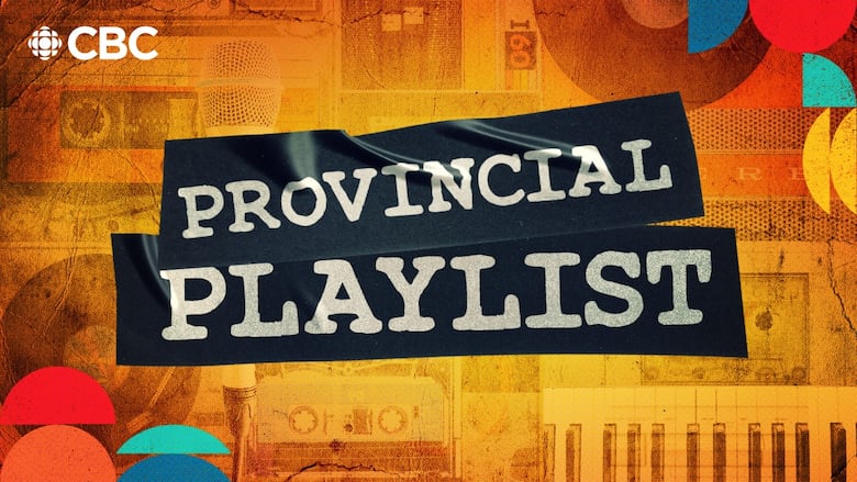 Provincial Playlist white text on black banner on top of a yellow background with a CBC logo in the top left corner