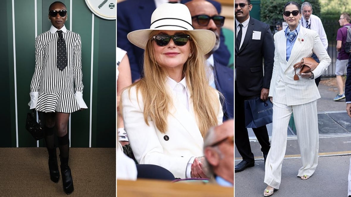 3 women attend Wimbledon, all wearing white.