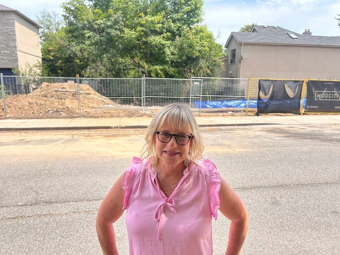 Coun. Rachel Chernos Lin (Don Valley West), seen here in front of the Eglinton Avenue E. property, says she and her staff are looking into ways to crack down on those who cut down protected trees without a permit.