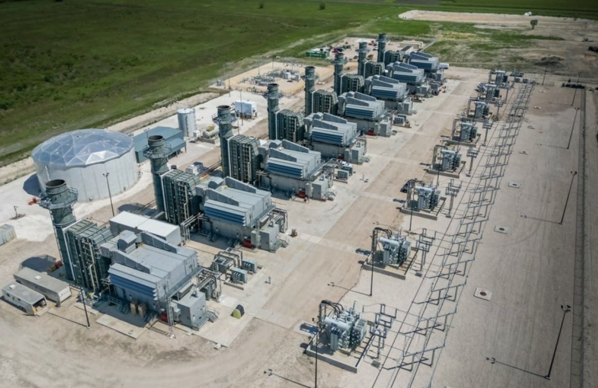Aerial shot of a natural gas generating plant.
